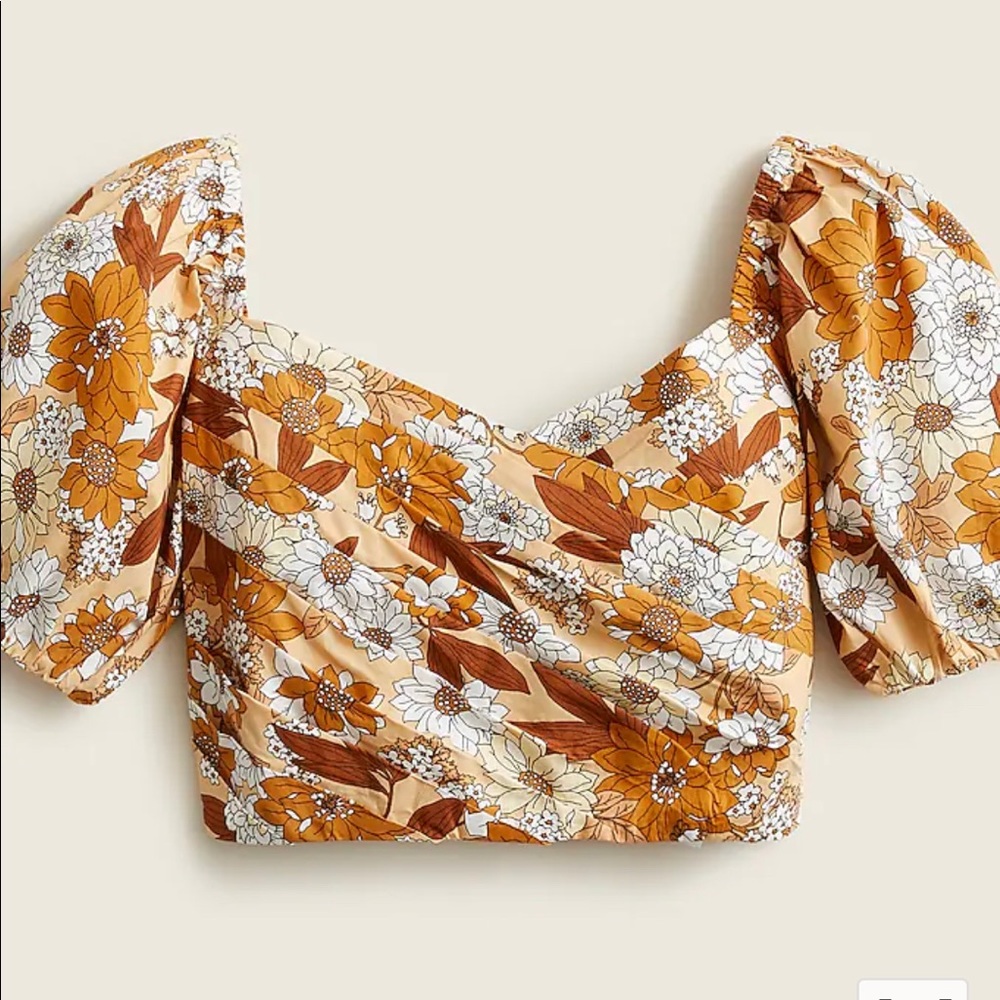 J.Crew Puff-sleeve organic cotton cropped top in zinnia floral